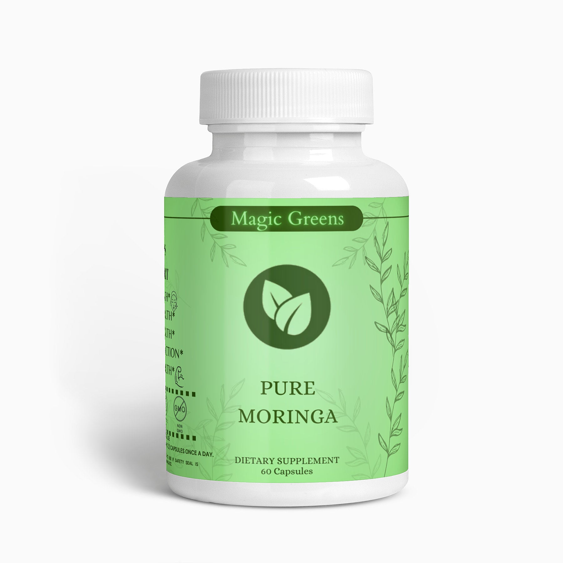 MagicGreens Moringa Capsules | 100% Pure Moringa Oleifera Leaf Powder Supplement 800mg | Supplement, Rich In Calcium | Vitamin Powerhouse | 60 Capsules